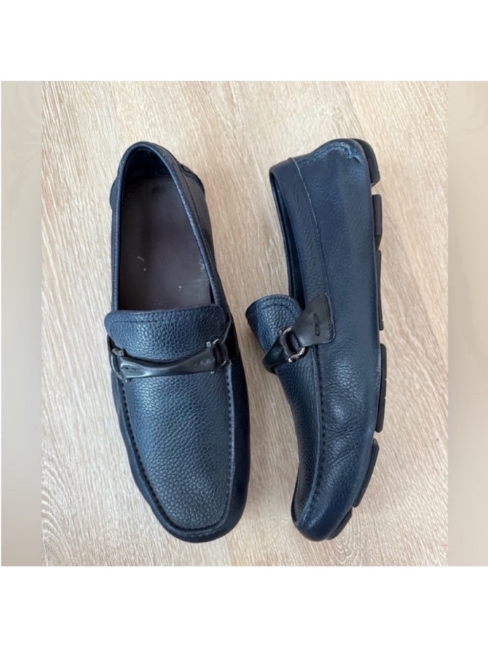 Salvatore Ferragamo Grandprix Blue Leather Drivers Loafers US 8.5